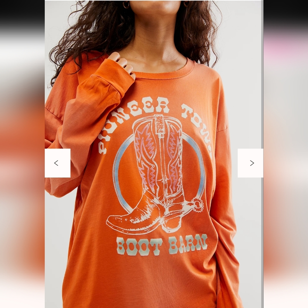 Orange Long Sleeve Tee with Graphic Print